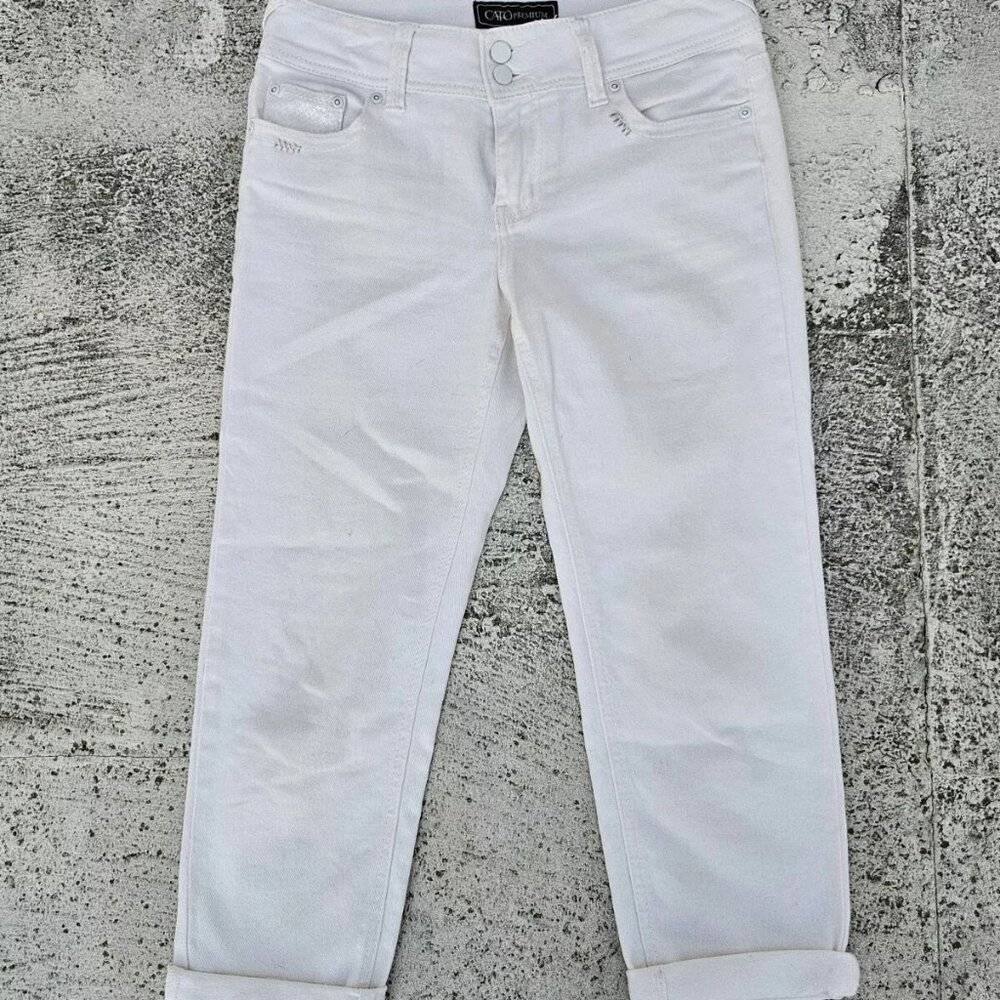 Cato Premium Women Capri Jeans White Cotton Denim Contemporary Size 8 - Picture 3 of 10